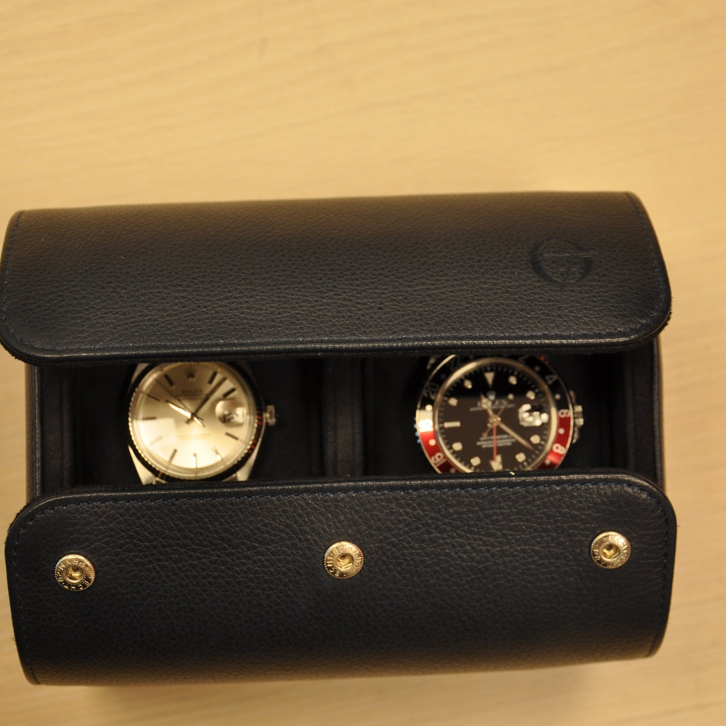 OFL Watch Roll – Navy Blue Leather (2 Watches)