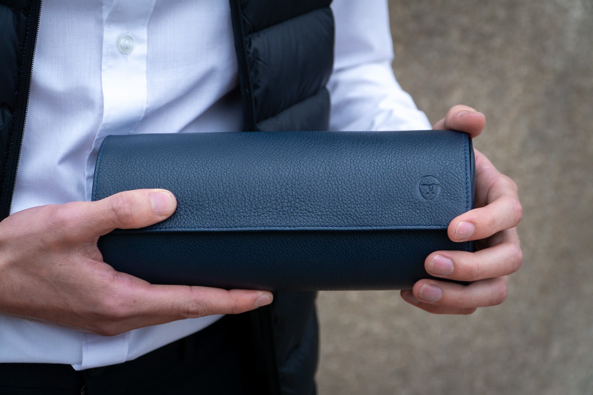 OFL Watch Roll – Navy Blue Leather (3 Watches)