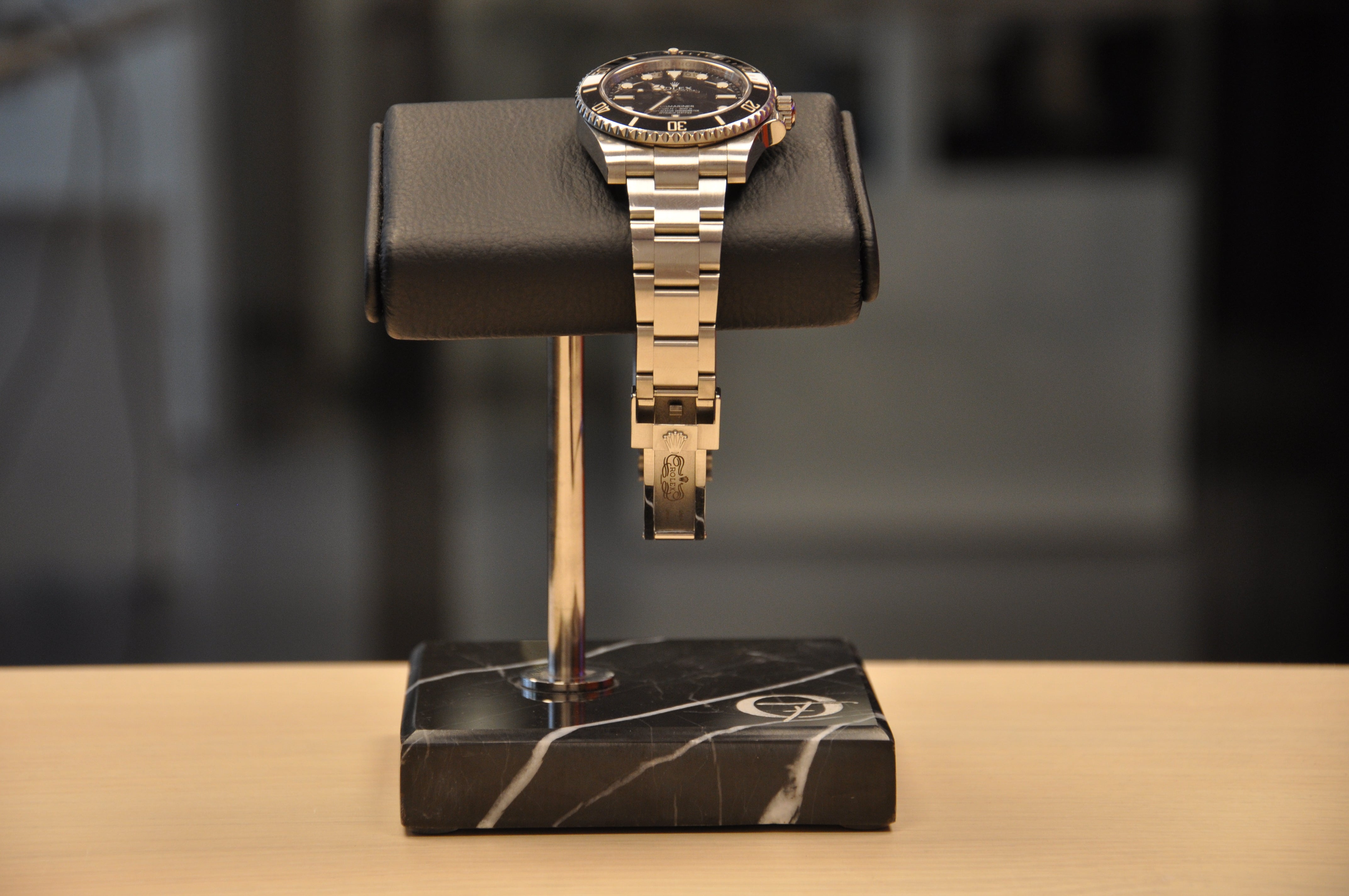 OFL Marble Watch Stand – Black Leather (One Watch)