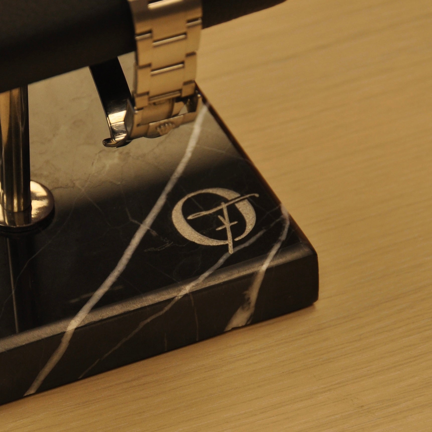 OFL Marble Watch Stand – Black Leather (One Watch)