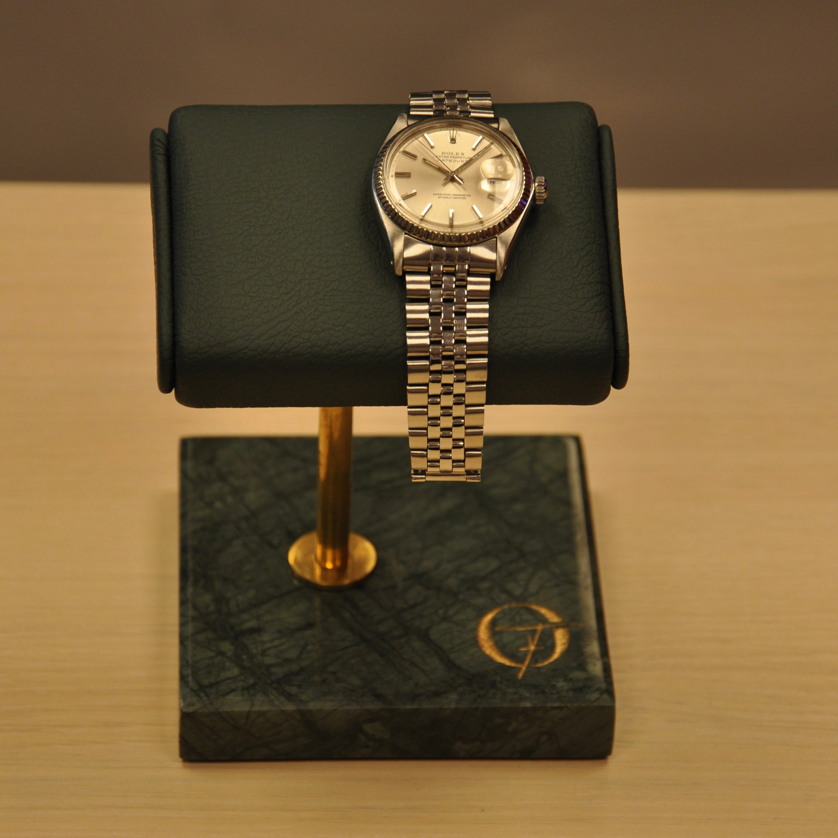 OFL Marble Watch Stand – Emerald Green Leather (One Watch)