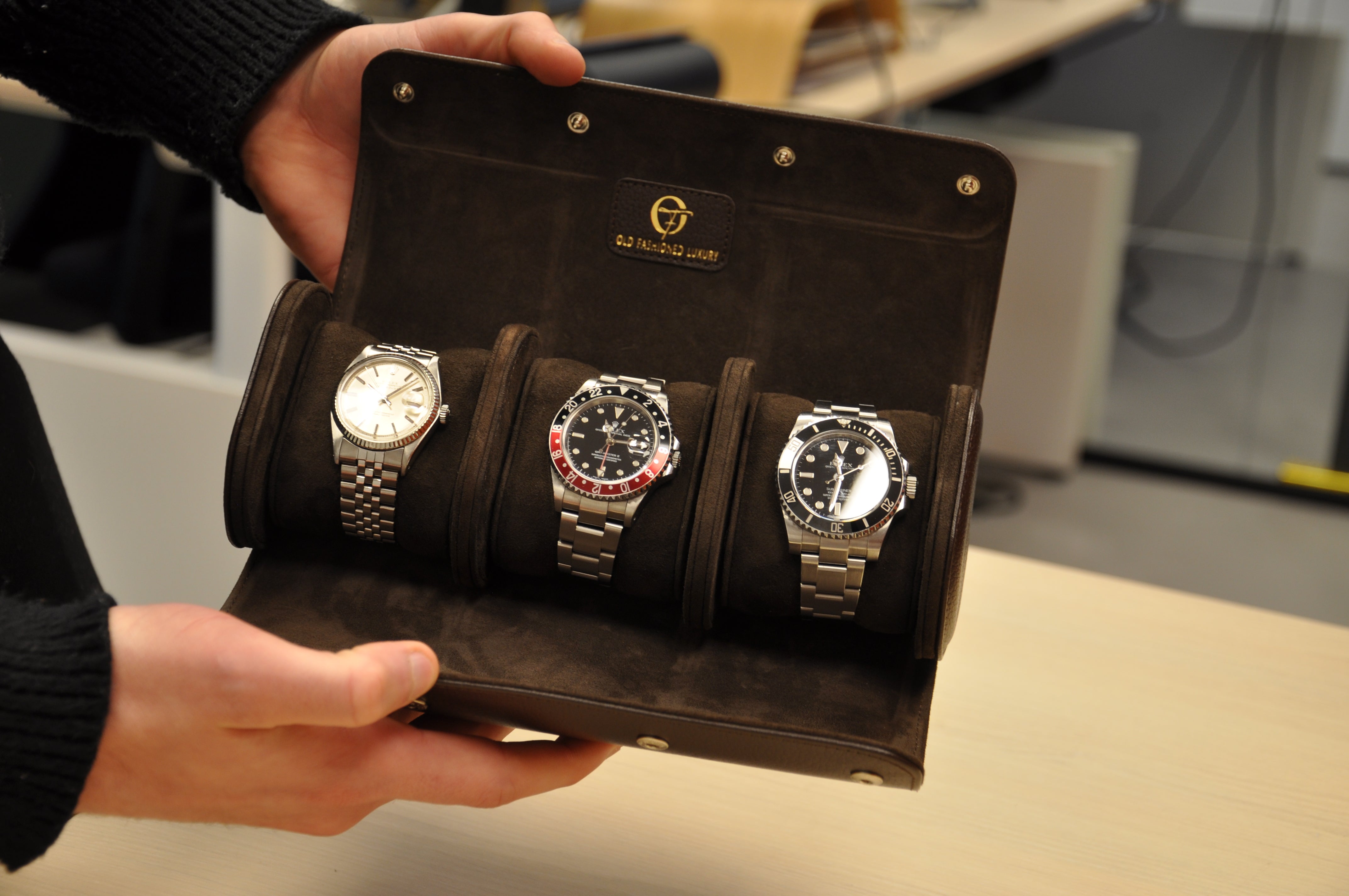 OFL Watch Roll – Espresso Brown Leather (3 Watches)