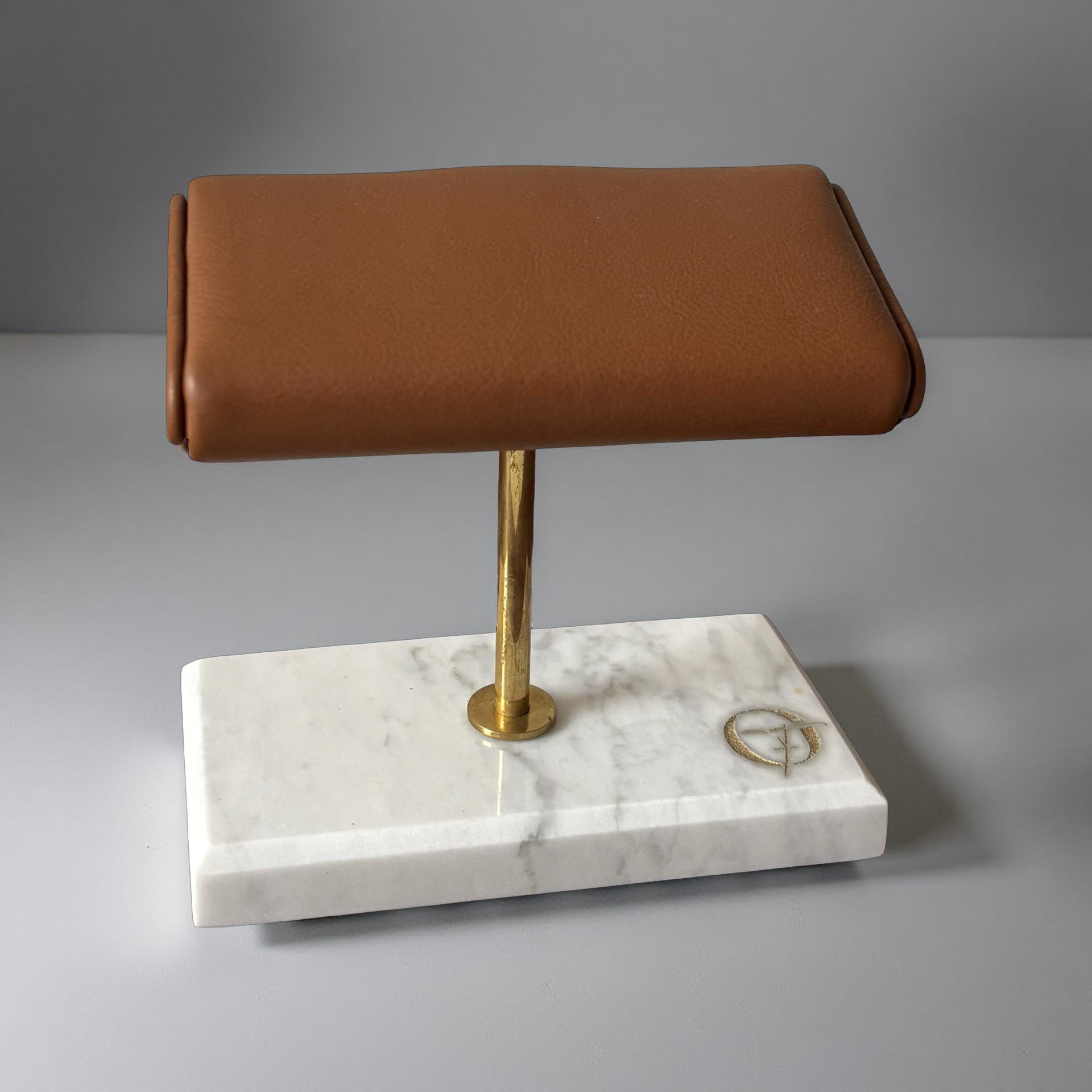 OFL Marble Watch Stand – Cognac Leather (Two Watches)