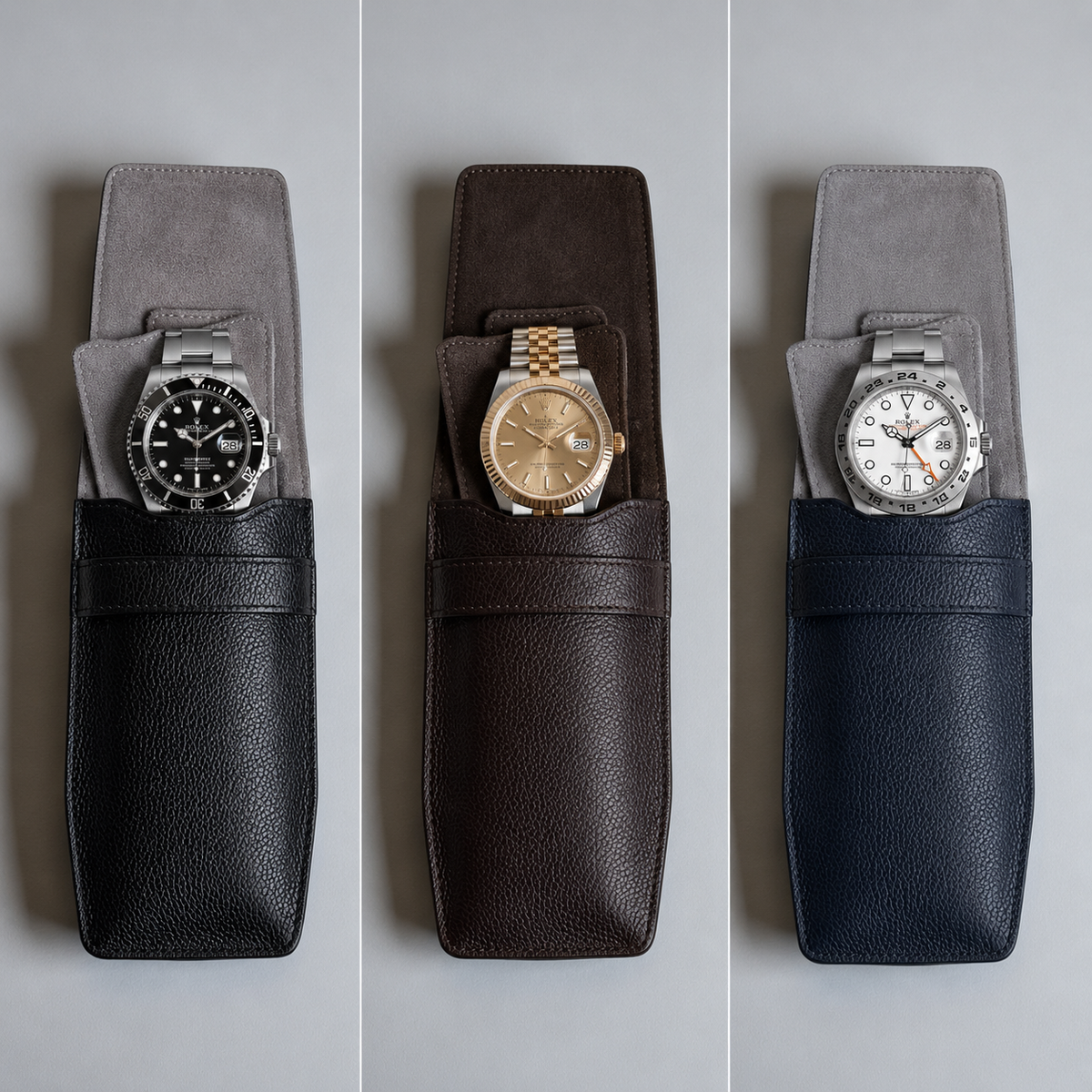 alt="Luxury leather watch pouch for protecting your premium watch"