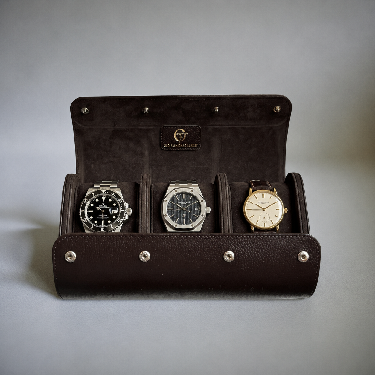 OFL Watch Roll – Espresso Brown Leather (3 Watches)