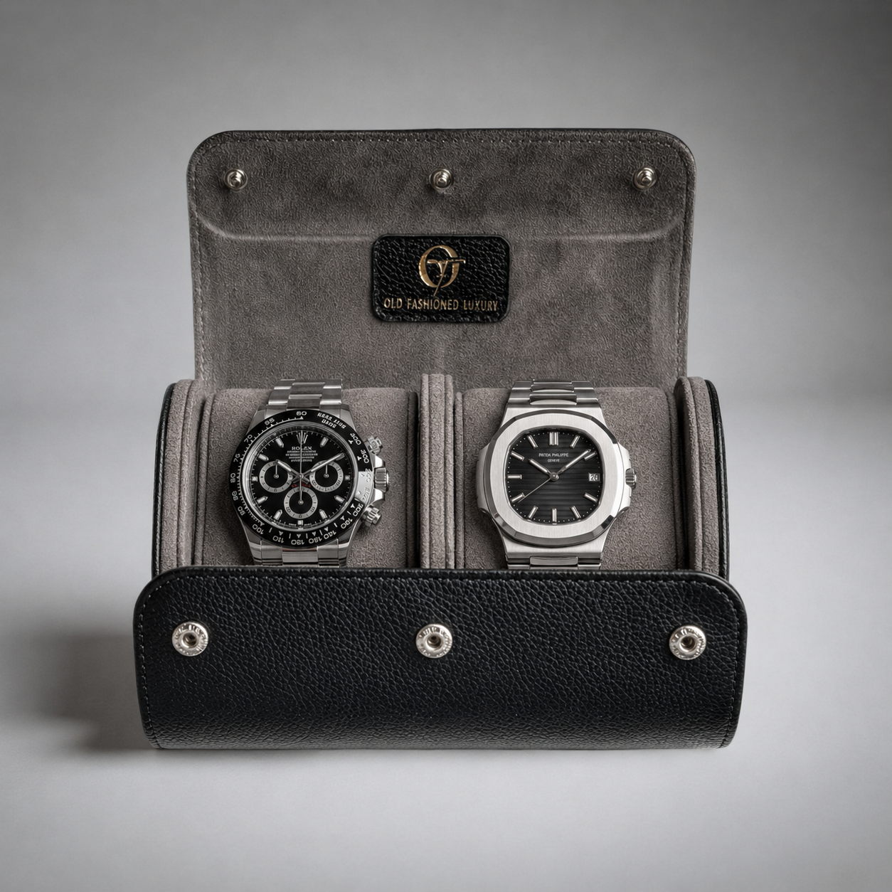 OFL Watch Roll – Black Leather (2 Watches)