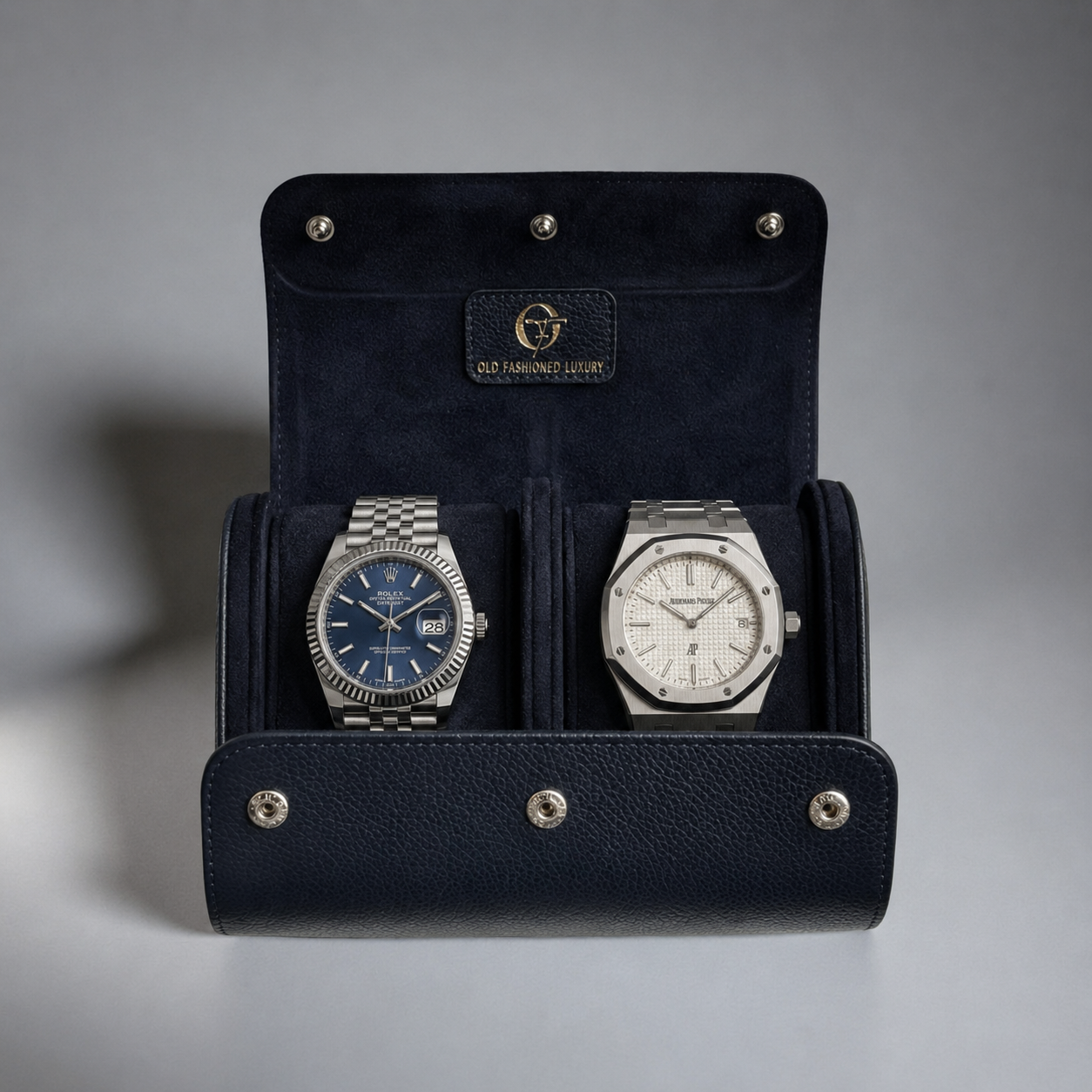 OFL Watch Roll – Navy Blue Leather (2 Watches)
