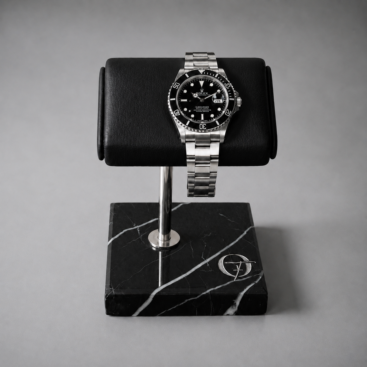 OFL Marble Watch Stand – Black Leather (One Watch)