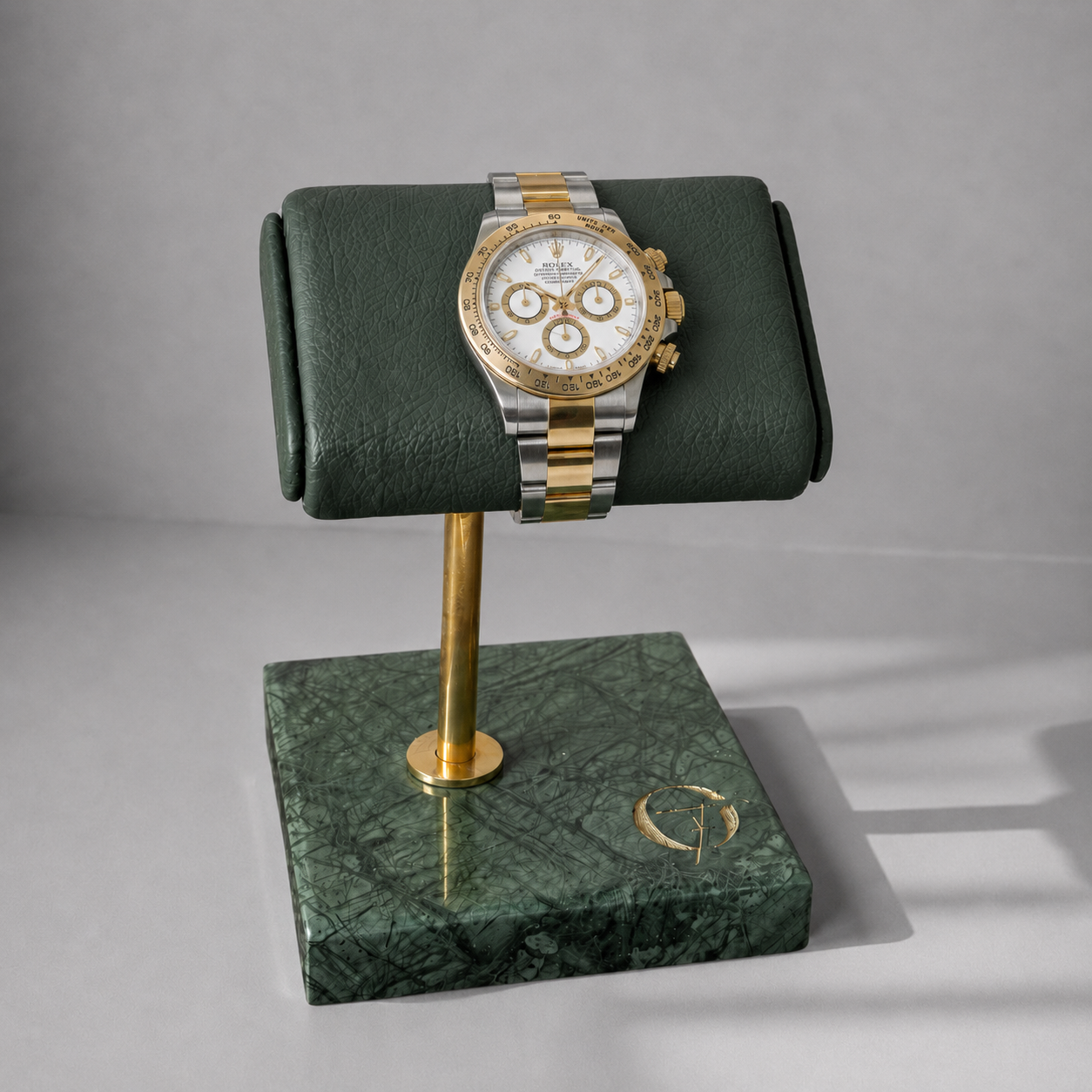 OFL Marble Watch Stand – Emerald Green Leather (One Watch)