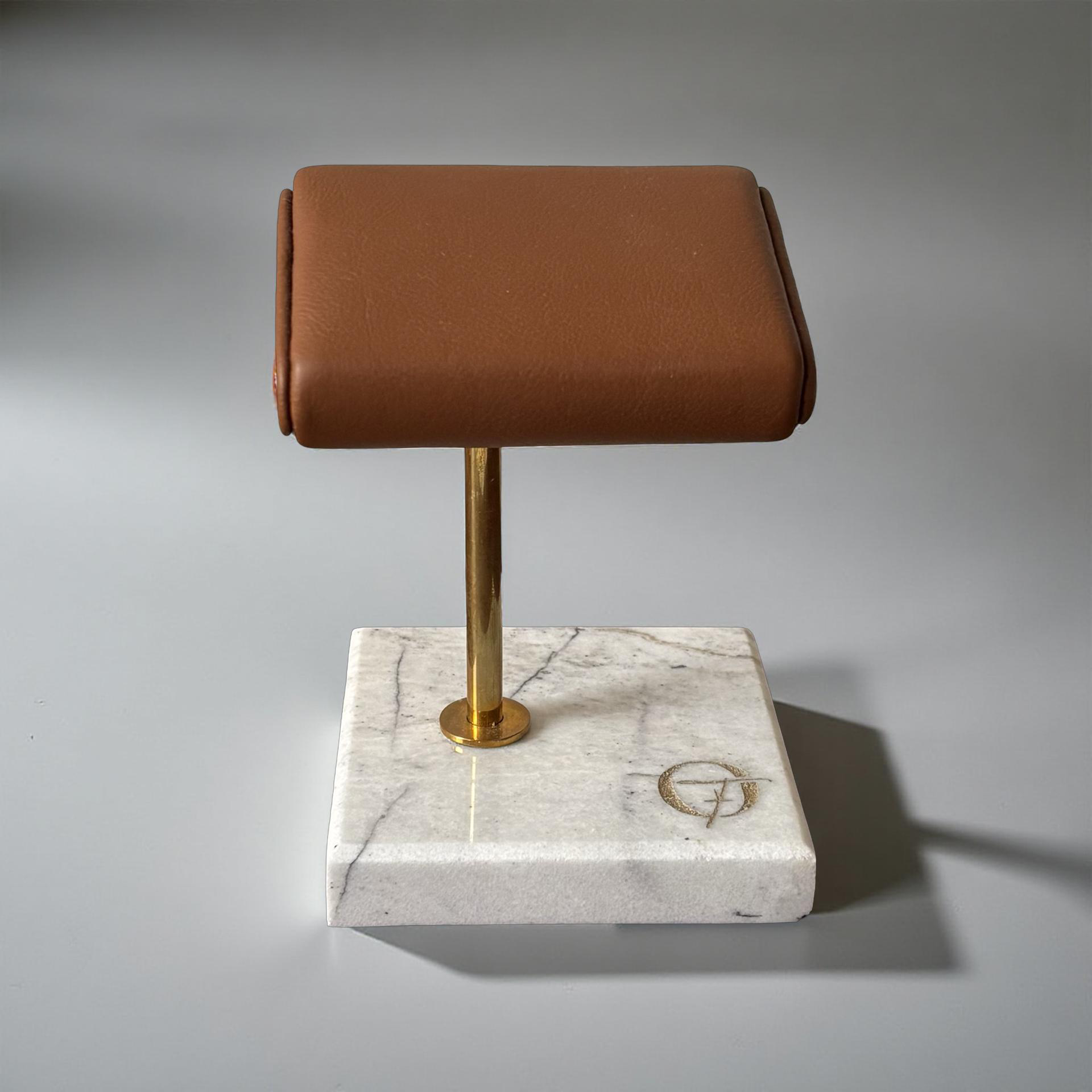OFL Marble Watch Stand – Cognac Leather (One Watch)