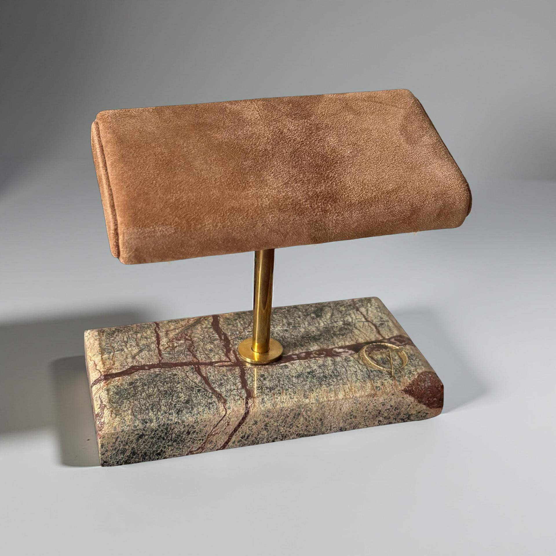 OFL Marble Watch Stand – Suede Brown Leather (Two Watches)