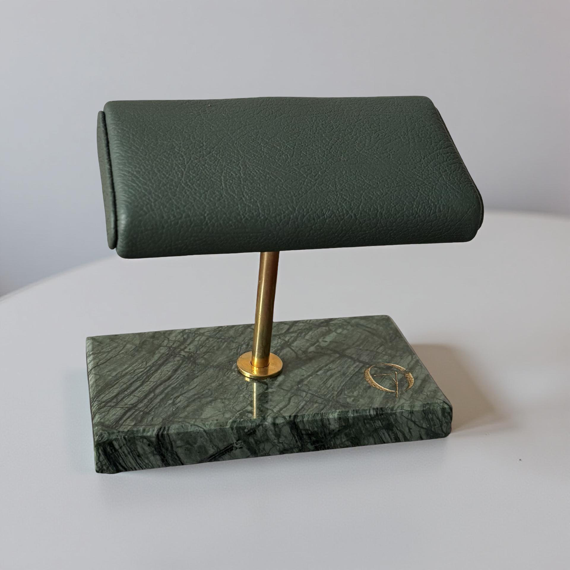 OFL Marble Watch Stand – Emerald Green Leather (Two Watches)