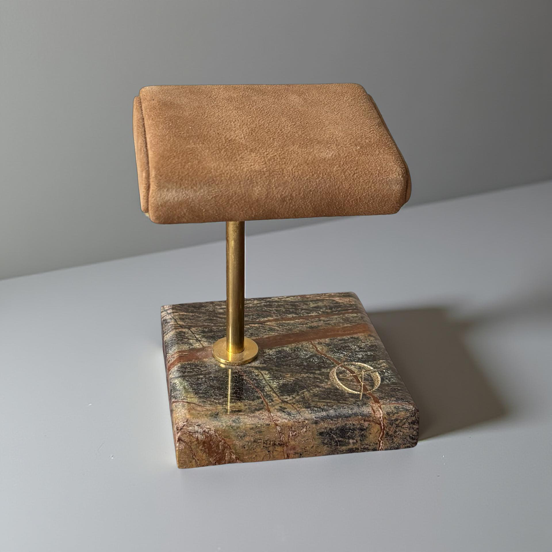 OFL Marble Watch Stand – Suede Brown Leather (One Watch)