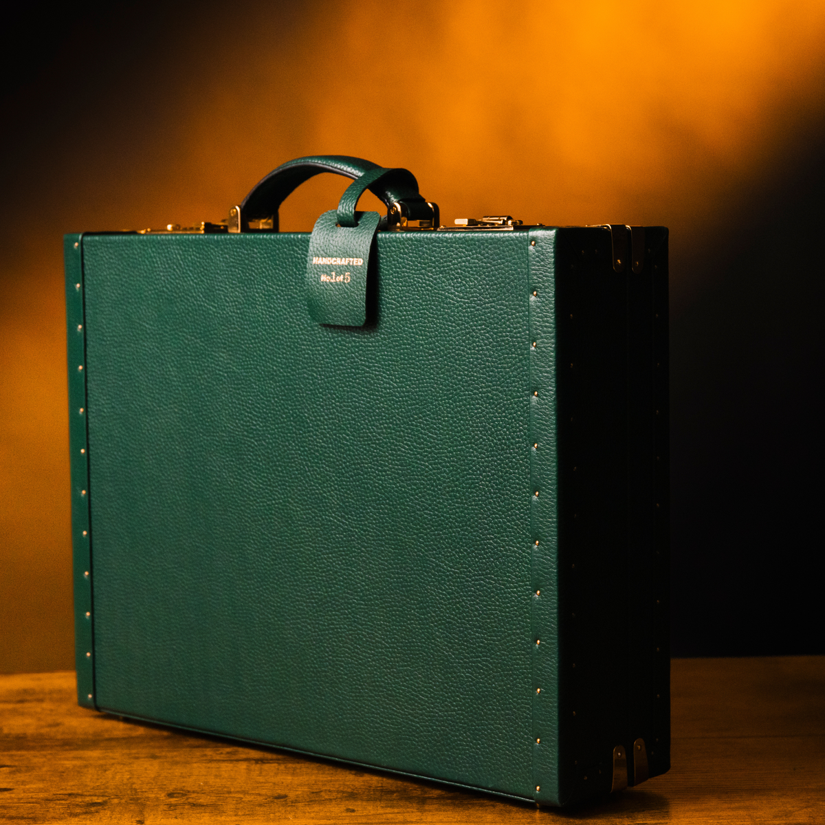 OFL Watch Case Heritage Edition in deep green leather, closed, side view